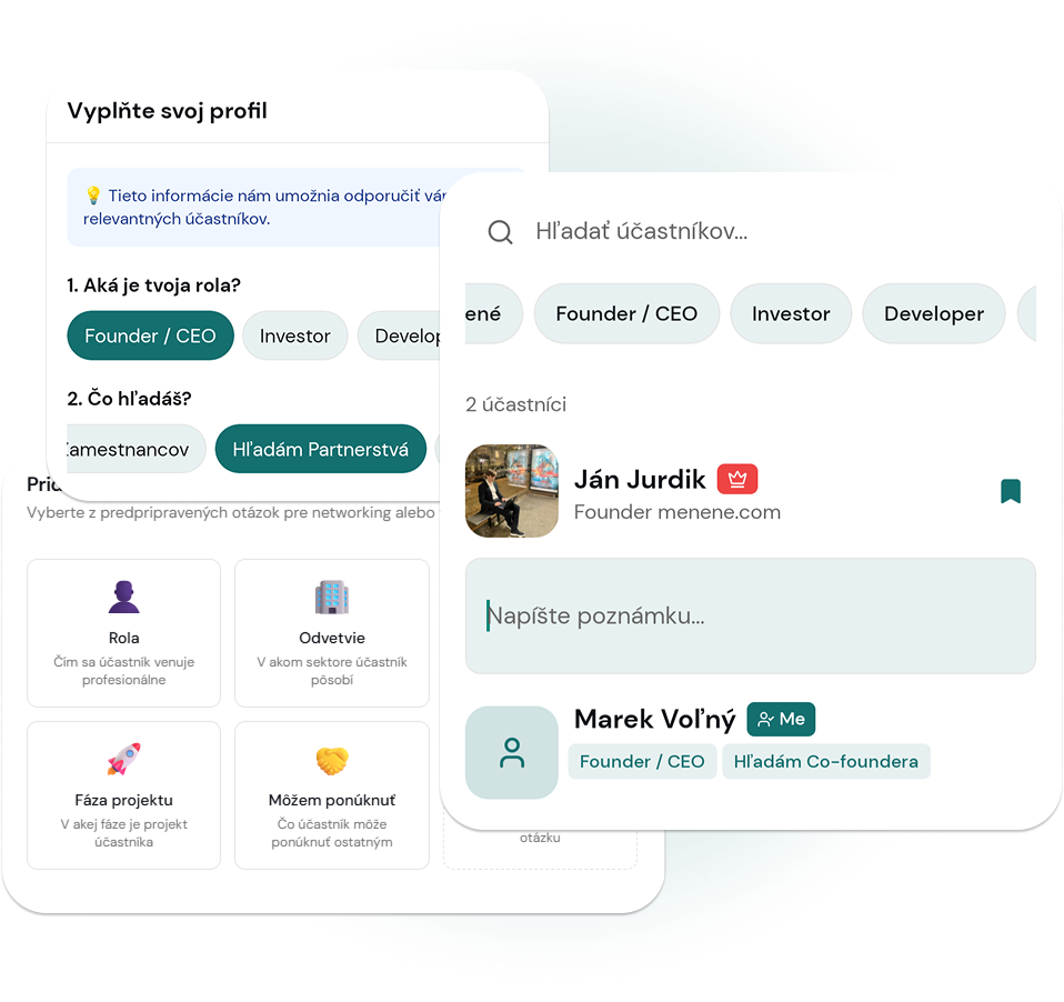 Účastníci a filtre v appke
